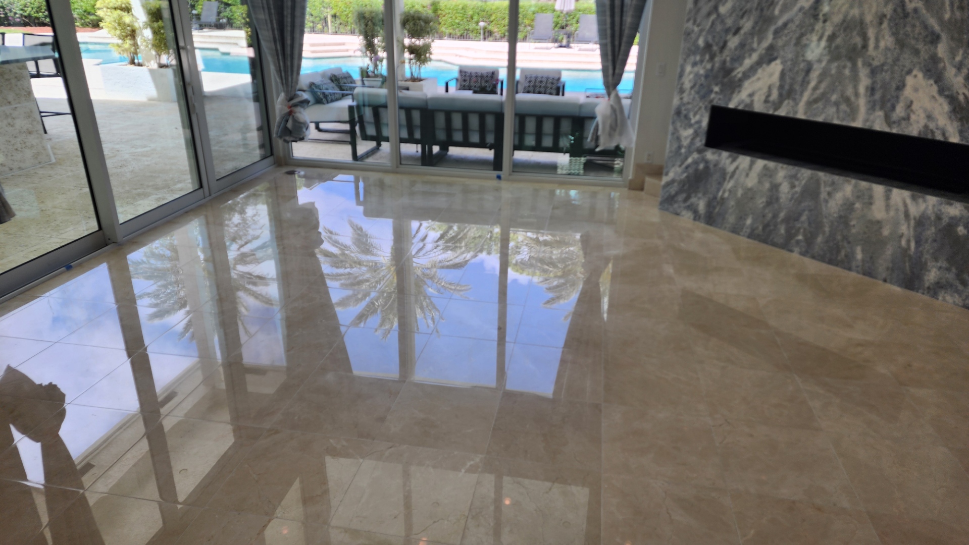 Crema Marfil Marble Floor Needed Increased Shine and Clarity