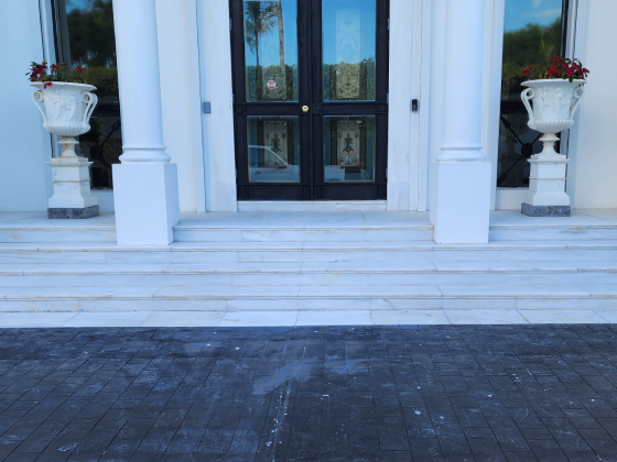 Exterior marble stairs after being restored.