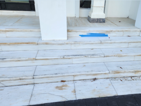 exterior marble stairs during restoration