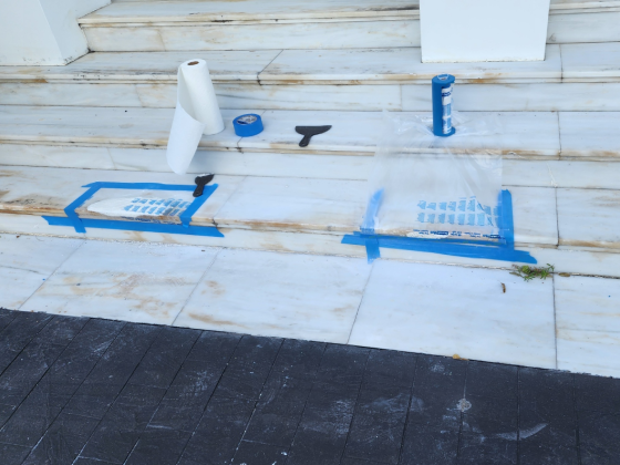 Exterior marble stairs during restoration